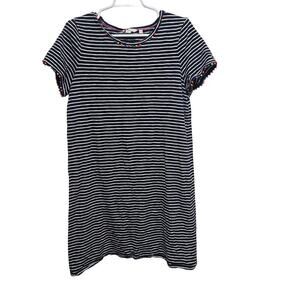 Boden Navy Striped Cotton Pom Pom Trim T-Shirt Dress Women’s 12